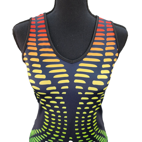 Y2K Bodycon Dress JR Medium Black Rainbow Dashes Dots Stretch Sexy Party Clubwea - Picture 4 of 15